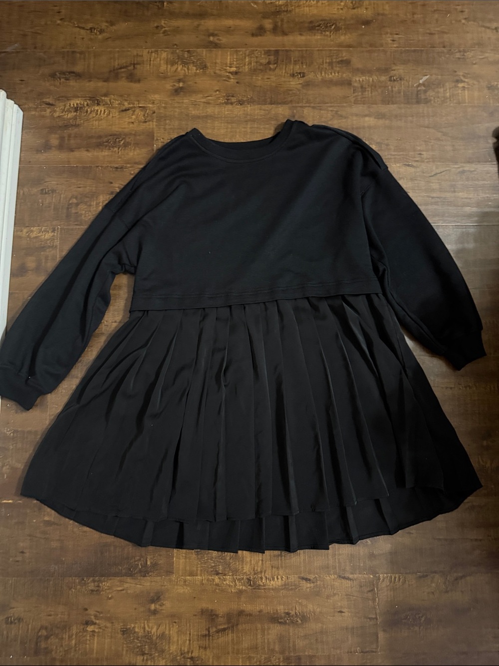 Black Pleated Sweatshirt Dress